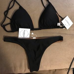 New ribbed black bikini top and bottom